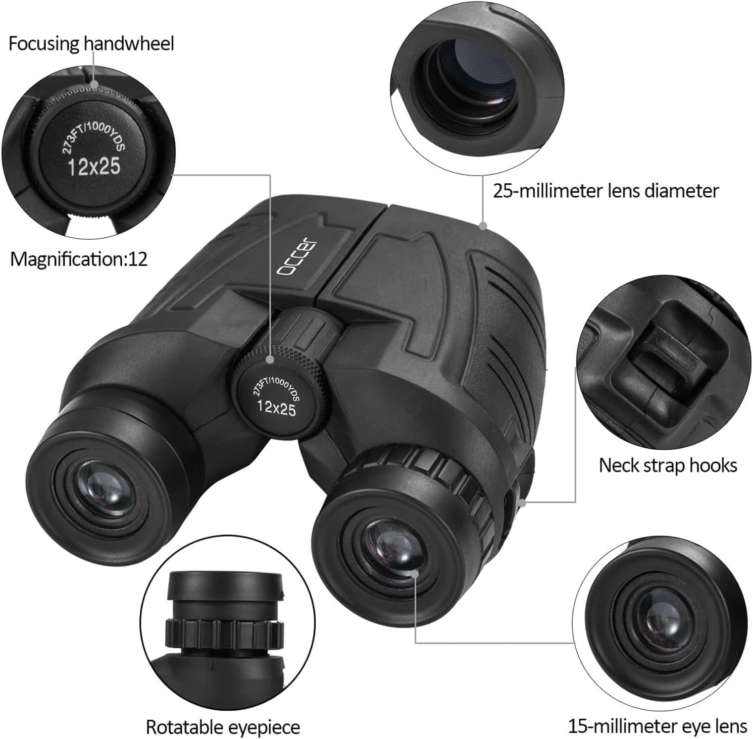 12X25 Compact Binoculars for Adults and Kids