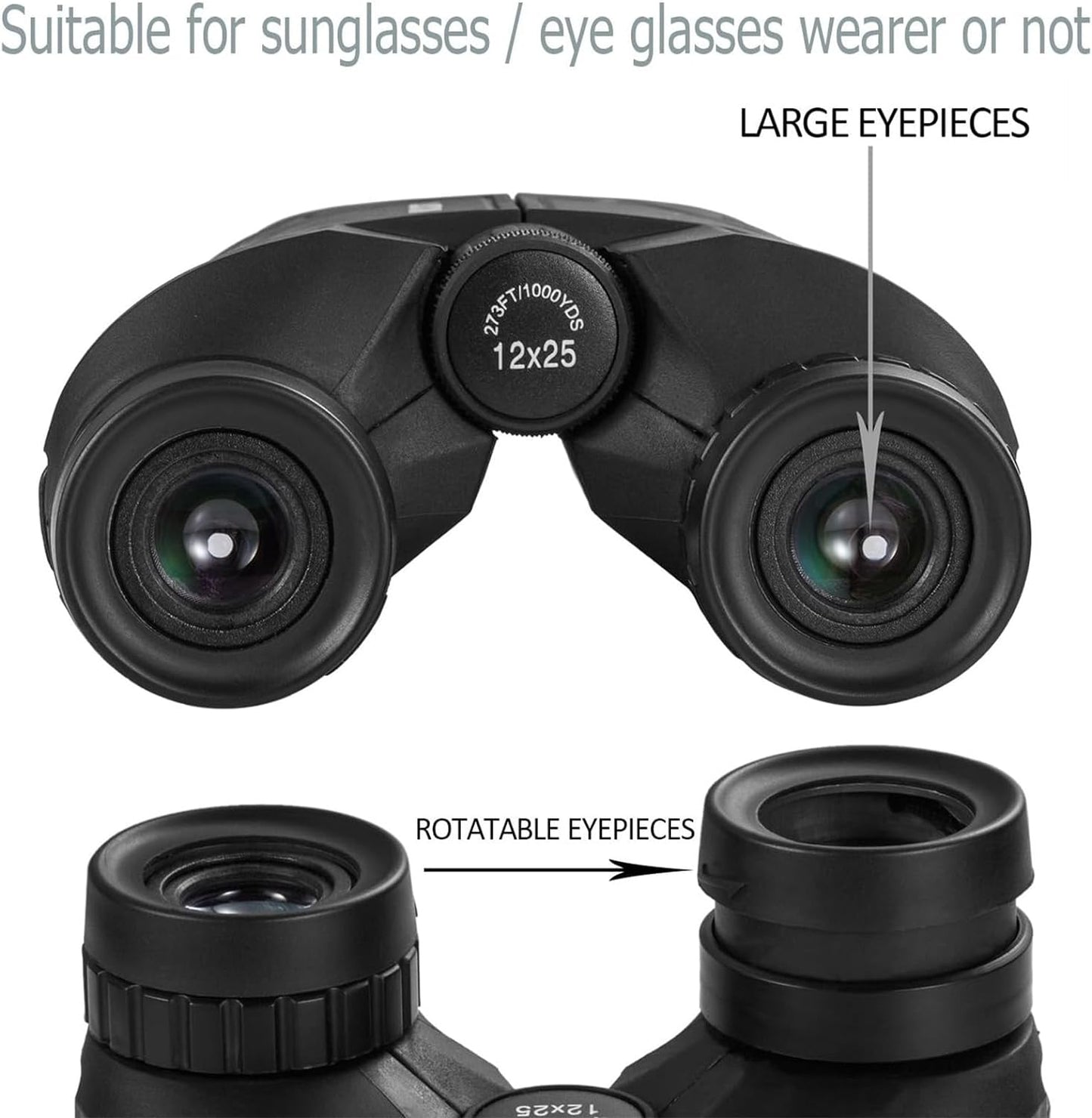12X25 Compact Binoculars for Adults and Kids