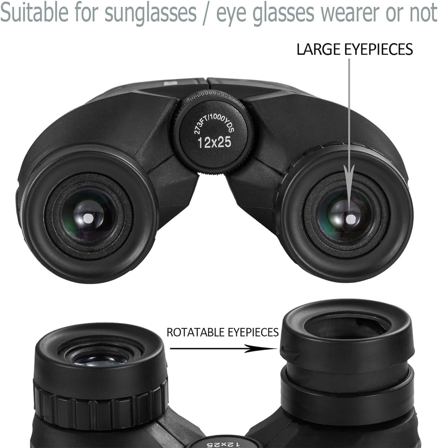 12X25 Compact Binoculars for Adults and Kids